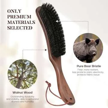 BFWood Clothes Brush - Boar Bristle Lint Brush for Suits, Cashmere, Wool, Velvet, Suede and Pet Hair - Large Black Walnut Wood Handle