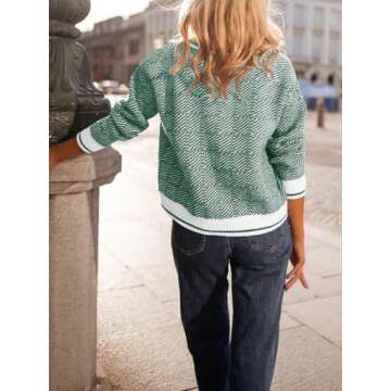 Saodimallsu Womens Fall Sweaters Tops Lapel V Neck Knit Sweater Color Block Long Sleeve Casual Soft Pullover Shirt Green