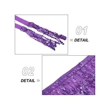 Womens Belly Dance Skirts Sequin Tassel Scarf Skirts Sparkly Festival Outfits Skirts Party Rave Costume for Women 05 Purple One Size
