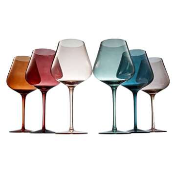 Beautiful Colored Wine Glasses | Set of 6 | Crystal, Large 20oz - Stemmed Goblet Drinking Cups, Luxu...