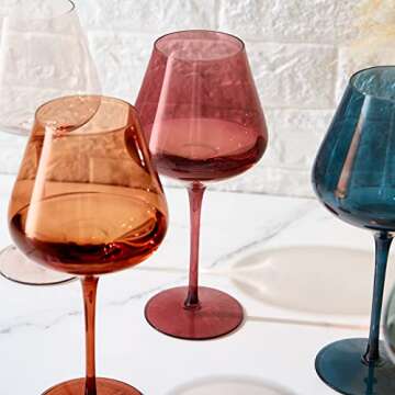 Beautiful Colored Wine Glasses | Set of 6 | Crystal, Large 20oz - Stemmed Goblet Drinking Cups, Luxury Multi Color Glassware Gift Set - Her, Wife, Mom Friend - Colorful Drinkware Water, Wine, Cocktail