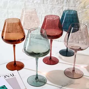 Beautiful Colored Wine Glasses | Set of 6 | Crystal, Large 20oz - Stemmed Goblet Drinking Cups, Luxury Multi Color Glassware Gift Set - Her, Wife, Mom Friend - Colorful Drinkware Water, Wine, Cocktail