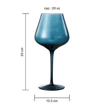 Beautiful Colored Wine Glasses | Set of 6 | Crystal, Large 20oz - Stemmed Goblet Drinking Cups, Luxury Multi Color Glassware Gift Set - Her, Wife, Mom Friend - Colorful Drinkware Water, Wine, Cocktail