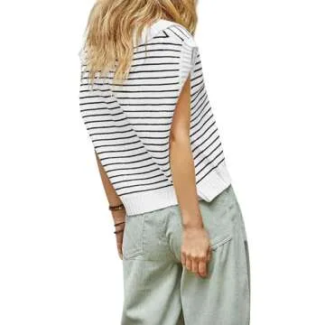 Yousify Womens Tank Tops Summer Loose Fitting V Neck Sleeveless Sweater Vest Color Block Clothes White L