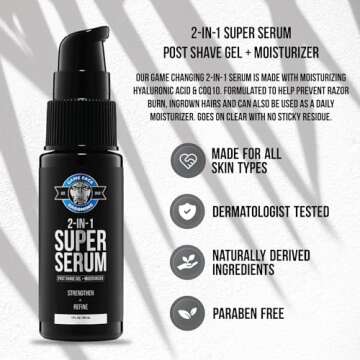 Game Face Grooming 2-in-1 Super Serum - After Shave Gel & Daily Moisturizer Skin Care For Men | Redu...