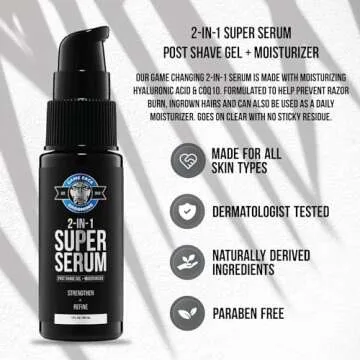 Game Face Grooming 2-in-1 Super Serum - After Shave Gel & Daily Moisturizer Skin Care For Men | Redu...