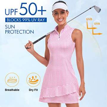 Tennis Dress for Women Sleeveless Stand Collar Golf Dresses with Pockets Inner Shorts Sun Protection...