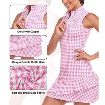 Tennis Dress for Women Sleeveless Stand Collar Golf Dresses with Pockets Inner Shorts Sun Protection Quick Dry Outdoor Athletic Outfits, Houndstooth-L
