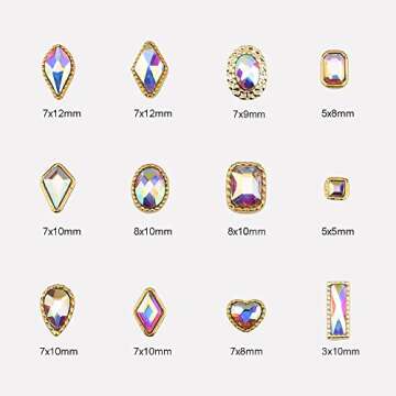 120Pcs Shapes Glass Crystals AB Rhinestone Diamonds For Nail Art Mix 12 Style 3D Decorations Stones Gems Gold bordered Charms Set