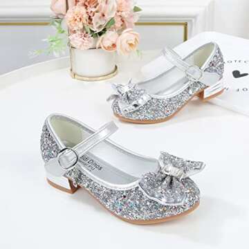Cadidi Dinos Girls Dress Shoes Wedding Party Princess Glitter Silver Shoes (Toddler/Little Kid/Big Kid) 9 M US Toddler