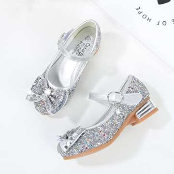 Cadidi Dinos Girls Dress Shoes Wedding Party Princess Glitter Silver Shoes (Toddler/Little Kid/Big Kid) 9 M US Toddler