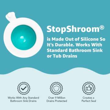 StopShroom The Ultimate Universal Drain Stopper Plug for Bathtub, Bathroom, and Kitchen Sink Drains (White)