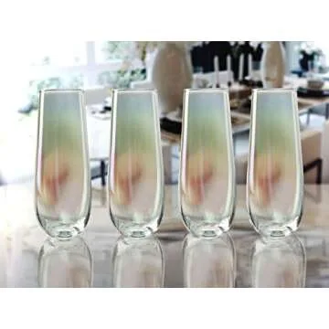 Circleware Radiance White Pearl Luster Stemless Champagne Flutes Glasses Set of 4 Elegant All-Purpose Wine Drinking Glassware Beverage Cups for Water, Juice, Beer, Liquor, Whiskey & Bar Decor, 10.5 oz, 76835