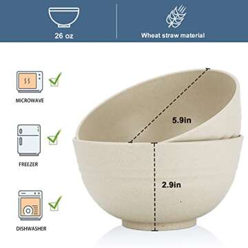 Wheat Straw Bowl Sets,8 PCS Unbreakable Cereal Bowls 26 OZ,Microwave and Dishwasher Safe Bowls,Kids ...