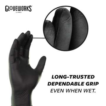 GLOVEWORKS Black Disposable Nitrile Industrial Gloves, 5 Mil, Latex & Powder-Free, Food-Safe, Textured, Large, Box of 100