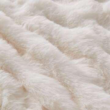 Lotus Karen Queen Size Faux Fur Blanket Cream White - Big Bubble Rabbit Fluff Blanket for Bed, Large Fluffy Fuzzy Cozy Blanket, Thick Furry Plush Shaggy Blankets, 90x90 Inches