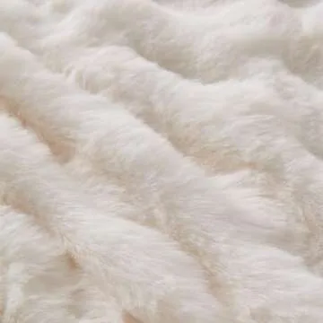 Lotus Karen Queen Size Faux Fur Blanket Cream White - Big Bubble Rabbit Fluff Blanket for Bed, Large Fluffy Fuzzy Cozy Blanket, Thick Furry Plush Shaggy Blankets, 90x90 Inches