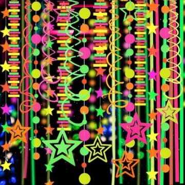 540 Feet Neon Garland Streamers Set - UV Reactive Glow in The Dark Party Supplies for Events