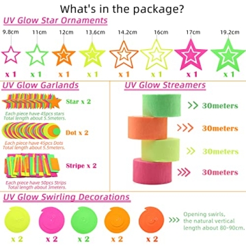 540 Feet Neon Garland Streamers - Glow Party Decorations