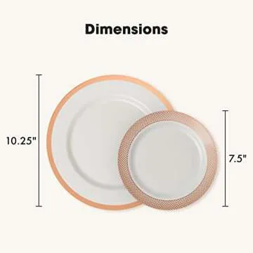 By Madee HEAVYWEIGHT 100 PC White and Rose Gold Plastic Plates for Party for 50 Guests | Mix and Match 50 Dinner Plates & 50 Dessert Plates | Rose Gold Party Plates | High End Disposable Plates