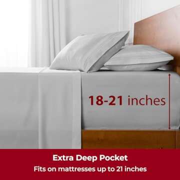 Mellanni Extra Deep Queen Sheets - 4 PC Iconic Collection Bedding - Hotel Luxury, Ultra Soft, Cooling Bed Sheets - Wrinkle, Fade, Stain Resistant (Queen, Light Gray)