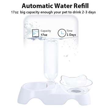 MILIFUN Double Dog Cat Bowls - Pets Water and Food Bowl Set, 15°Tilted Water and Food Bowl Set with Automatic Waterer Bottle for Small or Medium Size Dogs Cats