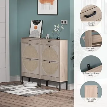 Brafab Shoe Storage Cabinet with Rattan Woven Doors