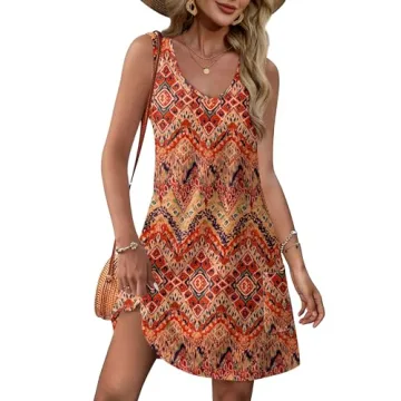 Boho Dresses for Women 2025 Spring Dress Loose V Neck Swing Sundresses with Pockets Floral 04 M