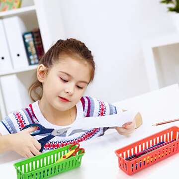 ZEAYEA 24 Pack Classroom Storage Baskets, Classroom Pencil Organizer Basket for Desk, Drawer, Plastic Pen and Pencil Basket Trays, Crayon Basket for Office Home, 9.3" L x 2.2" W x 2.4" H