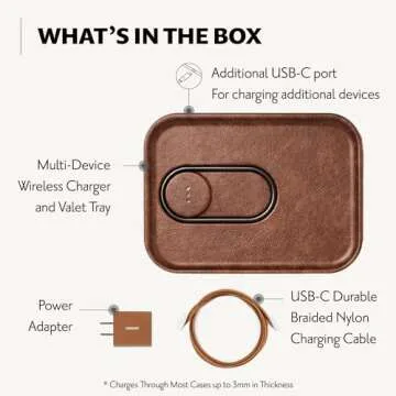 COURANT MAG:3 Classics Charger and Tray - Italian Leather, Multi-Device Charger Compatible with MagSafe iPhones 16, 15, 14, 13, 12 or Wireless AirPod Cases (Saddle)
