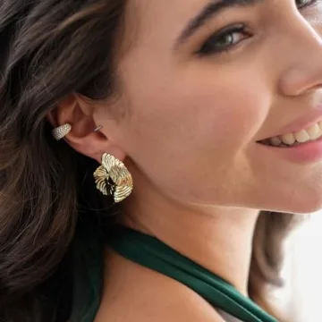 Stylish 14K Gold Plated Thick Ear Cuff Earring with CZ Stones