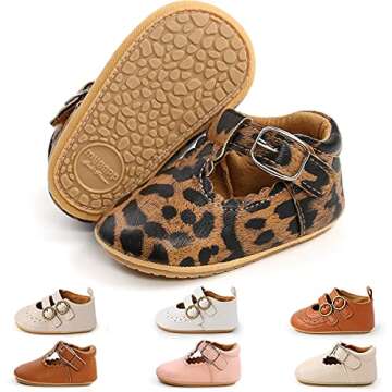 QWZban Baby Girls Mary Jane Flats with Bownot Non Slip Soft Sole PU Leather Newborn Infant Toddler First Walker Cirb Party Christmas Dress Shoes