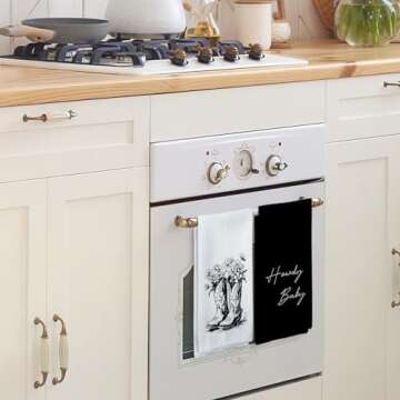 Tzhim Western Kitchen Towels, Preppy Cowboy Hand Towels, Black Cowgirls Boots Floral Rodeo Dishcloth...