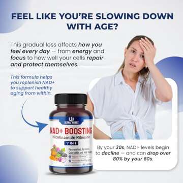NAD+ Supplement with Nicotinamide Riboside NR, Trans Resveratrol, Quercetin - Support Cellular Energ...