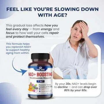 NAD+ Supplement with Nicotinamide Riboside NR, Trans Resveratrol, Quercetin - Support Cellular Energ...