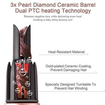 Automatic Hair Curling Iron for Long Hair Auto Curler Ceramic Self Rotating Curling Wand Spinning Spiral Curling Wand Professional 360 Rotating Styling Wand Gifts for Women 1.1 Inch Pink