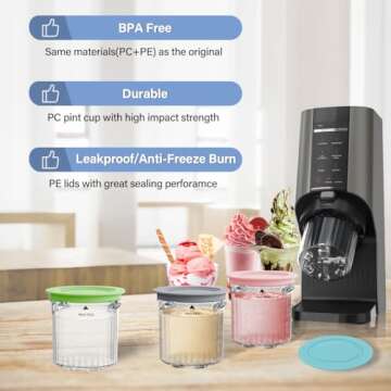 NANOBABY Pint Containers and Lids Replacement Compatible with Ninja Creami Breeze NC100/NC200 Series Ice Cream Makers, 16oz Pint Cups Replacement for NC101 NC201 NC201Q NC205A, 4-Pack, BPA Free, Clear