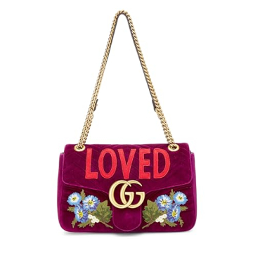 Gucci Pre-Loved Purple Velvet 'LOVED' Marmont Shoulder Bag - Luxury Fashion Statement