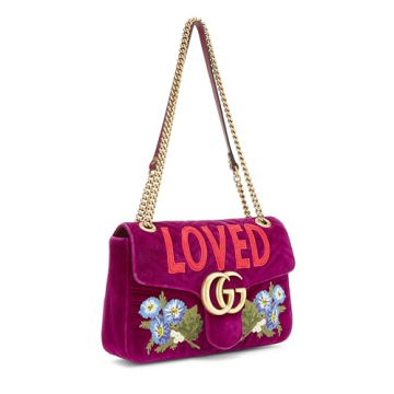 Gucci Pre-Loved Purple Velvet Marmont Shoulder Bag