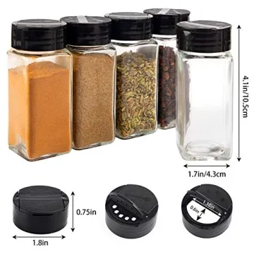 CUCUMI 25 Pcs Spice Jars with Black Lids and Funnel