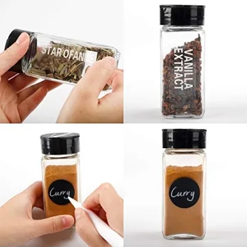 CUCUMI 25 Pcs Spice Jars with Black Lids and Funnel