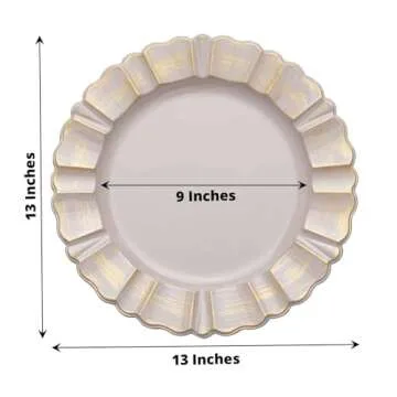 Efavormart Set of 6-13" Round - Taupe Plastic Charger Plates With Waved Scalloped Rim for Wedding, Outdoor Receptions, Banquets, Holiday Dinner plates Chargers