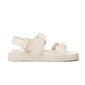 Rihero Women's Adjustable Velcro Flat Sandals Leather Footbed