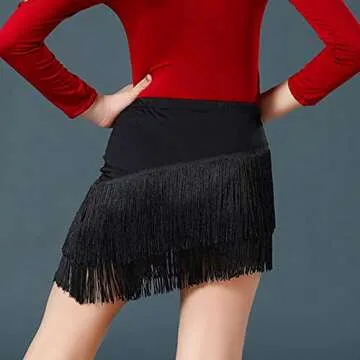 Libaobaoyo Girls Fringe Dance Skirt Mini Layered Tassel Latin Ballroom Tango Performance Outfits Bla...