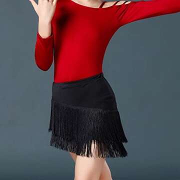 Libaobaoyo Girls Fringe Dance Skirt Mini Layered Tassel Latin Ballroom Tango Performance Outfits Black