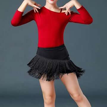 Libaobaoyo Girls Fringe Dance Skirt Mini Layered Tassel Latin Ballroom Tango Performance Outfits Black