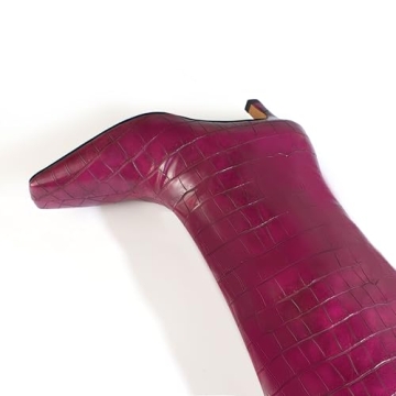 iadore Women's Western knight Vegan Leather Crocodile Printed Square Toe Kitten Heel Wide Straight Shaft Knee High Boots 2 Inch Burgundy 7.5US