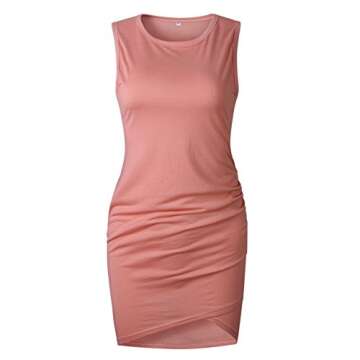 ECOWISH Women Dress Summer Casual Crew Neck Ruched Stretchy Bodycon T Shirt Short Mini Dress 106 Pink Large
