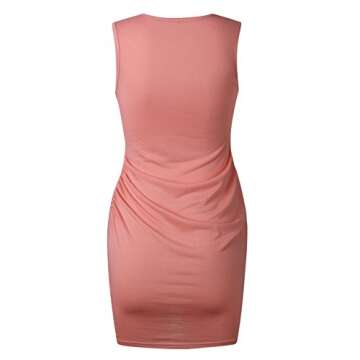 ECOWISH Women Dress Summer Casual Crew Neck Ruched Stretchy Bodycon T Shirt Short Mini Dress 106 Pink Large