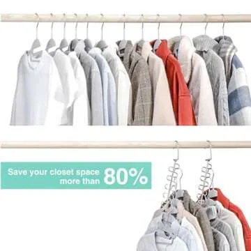 KLEVERISE 8 Pack Metal Space Saving Hangers, Stainless Steel Hangers Space Saving for Clothes, Magic...